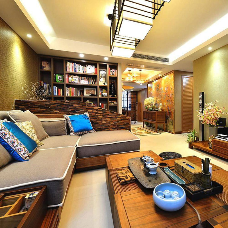 ,120平米装修,东南亚风格,三居室装修,客厅