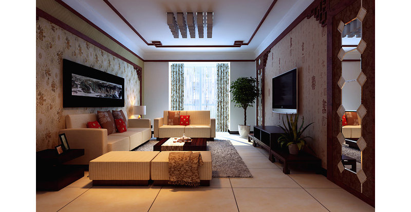 3-5万90平米中式二居室装修效果图,98平米新中式风格.