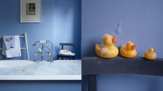 绿色和白色搭配在一起可令空间较小的浴室显得分外清爽，再融入海蓝色，即可营造舒缓身心的氛围效果，塑就完美配色方案。