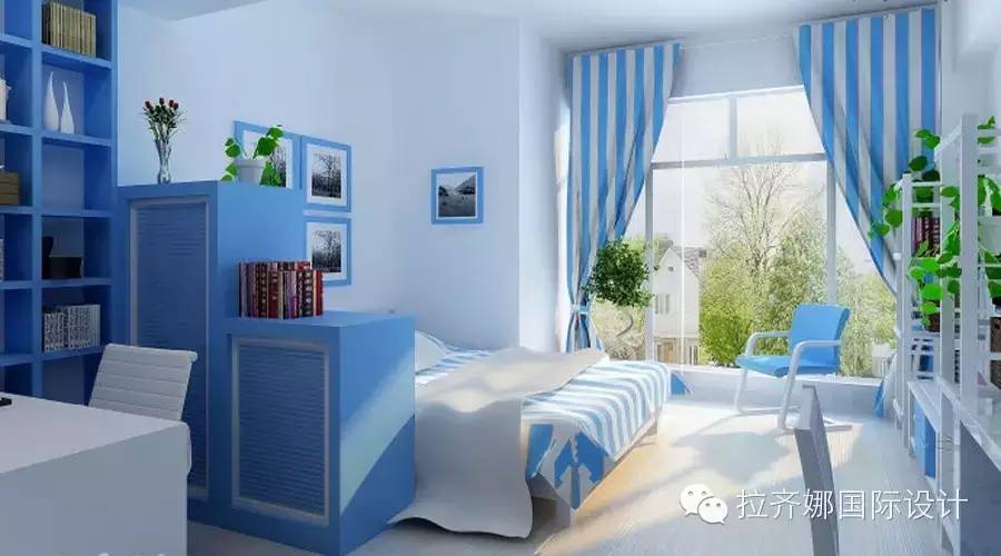 系才好看,而这款带有小白色卧室却较为特别,配合上较为淡雅的浅蓝色