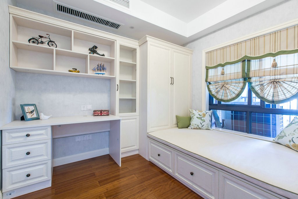 三居室装修,90平米装修,5-10万装修,卧室,美式风格,白色