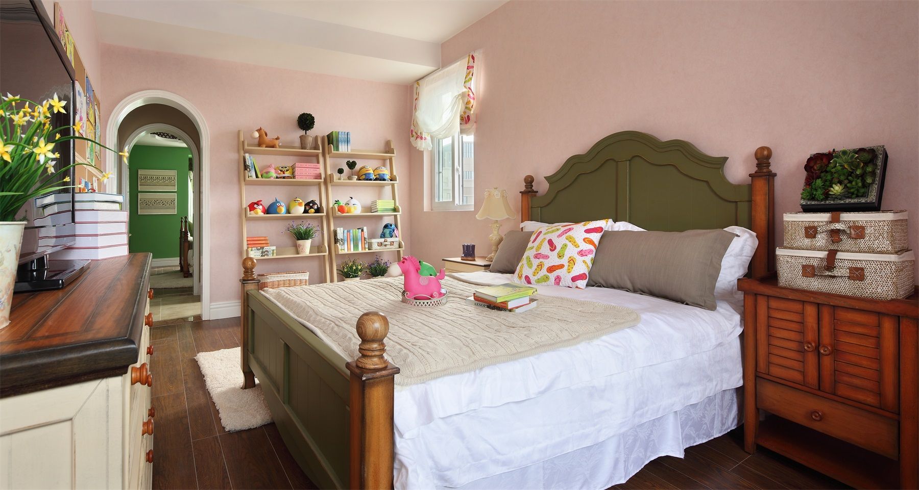二居室装修,80平米装修,10-15万装修,田园风格,粉色