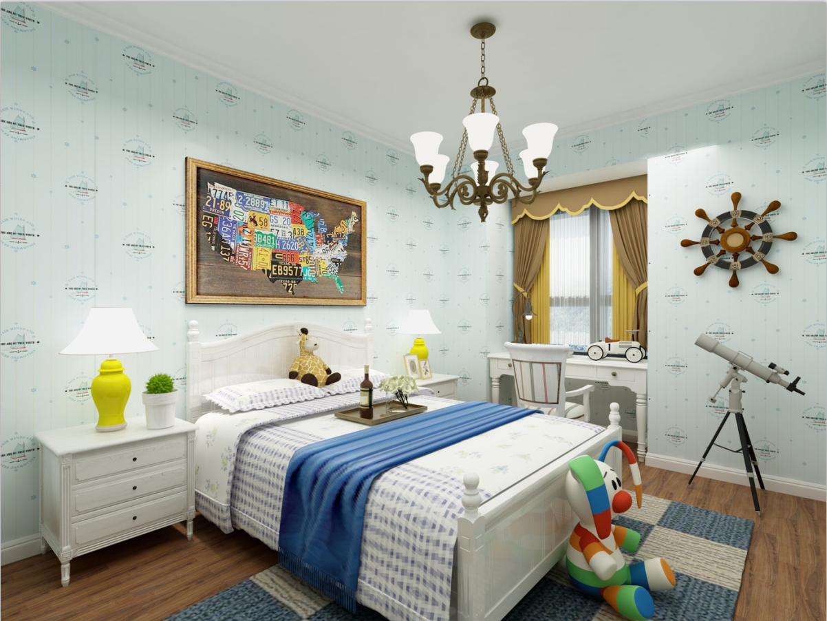 120平米装修,5-10万装修,美式风格,二居室装修,儿童房,蓝色