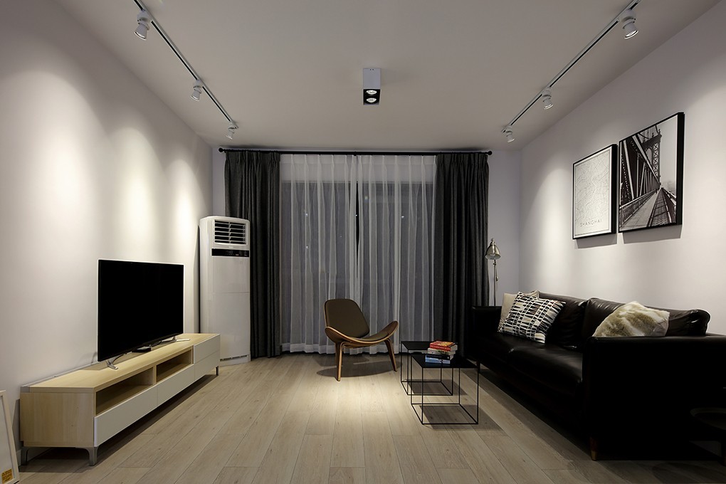90平米装修,三居室装修,3万-5万装修,客厅,简约风格,黑白,窗帘