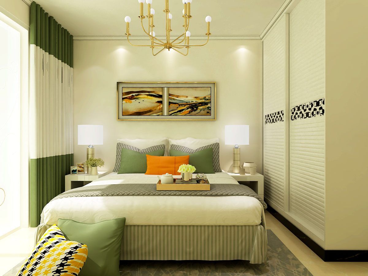 90平米装修,二居室装修,5-10万装修,现代简约风格,卧室背景墙,暖色调