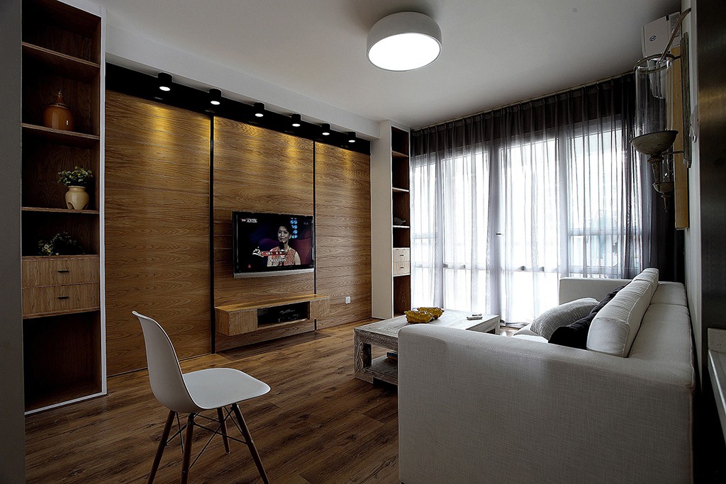 110平米装修,三居室装修,10-15万装修,北欧风格,原木色,电视背景墙,客厅