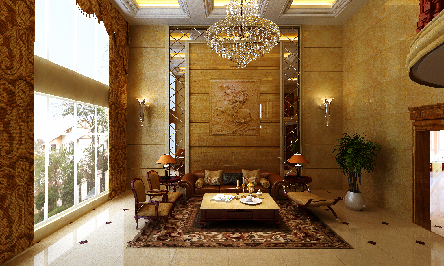 别墅装修,140平米以上装修,20万以上装修,欧式风格,客厅,黄色