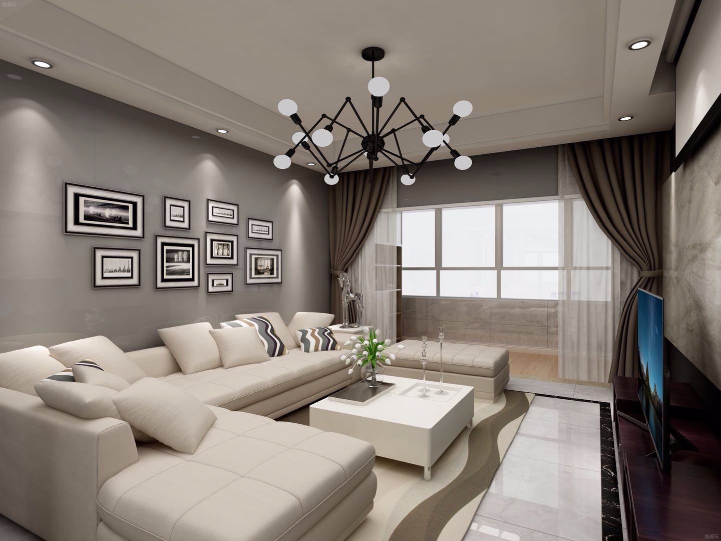 三居室装修,110平米装修,15-20万装修,客厅,现代简约风格,沙发,沙发背景墙,灰色
