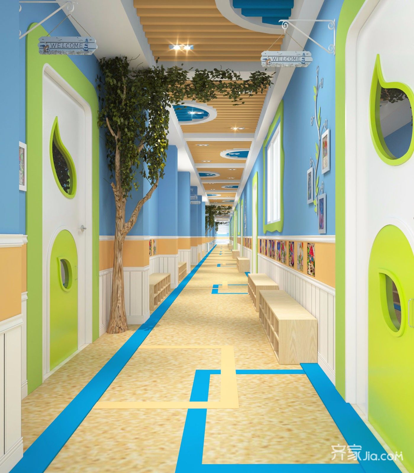1000平米现代四房装修效果图,幼儿园设计装修案例效果