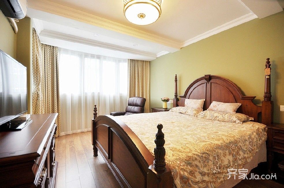 二居室装修,80平米装修,10-15万装修,卧室,美式风格,卧室背景墙,暖色调