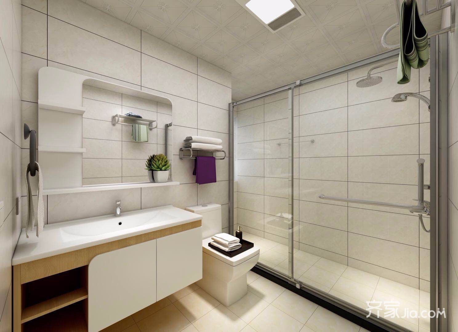 三居室装修,10-15万装修,80平米装修,卫生间,混搭风格,白色,浴室柜