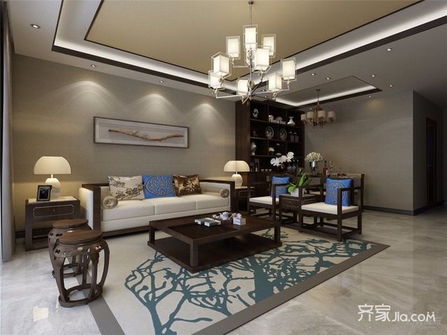 86平中式风格两居沙发背景墙装修效果图4/4
