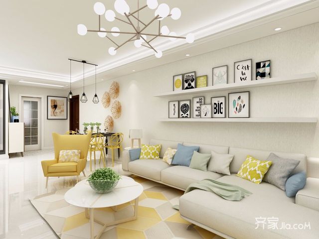 现代北欧混搭三居室沙发背景墙装修效果图5/5
