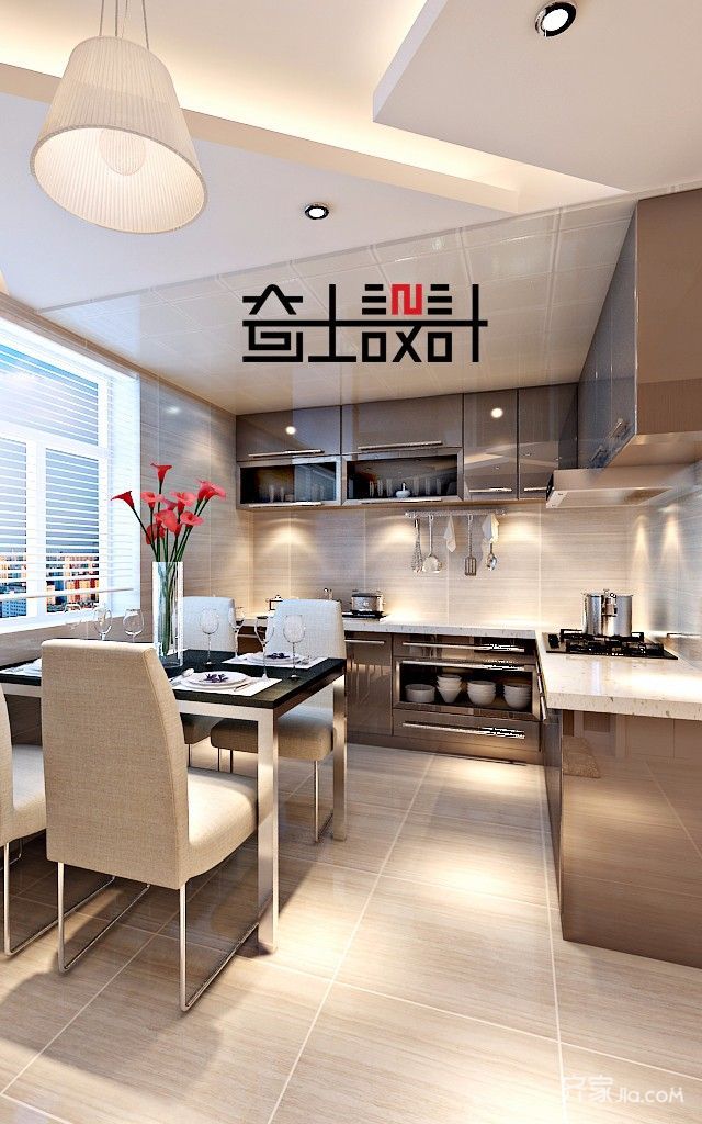 90㎡现代简约复式装修厨餐厅布局图3/6
