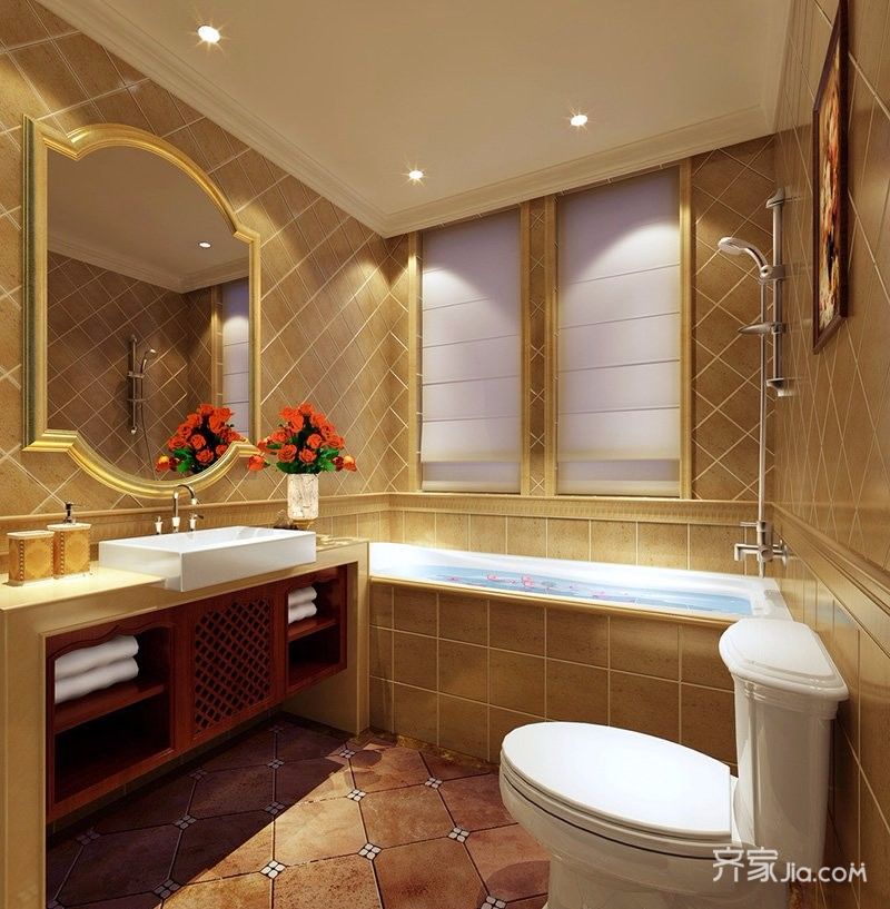 20万以上装修,三居室装修,140平米以上装修,欧式风格,卫生间,金色