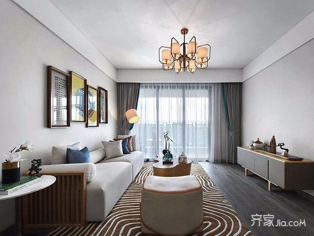 现代中式风格二居客厅装修效果图1/7