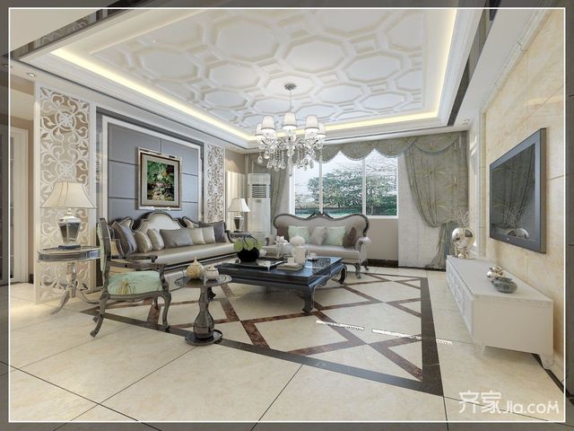 现代欧式风格四房客厅装修效果图1/8