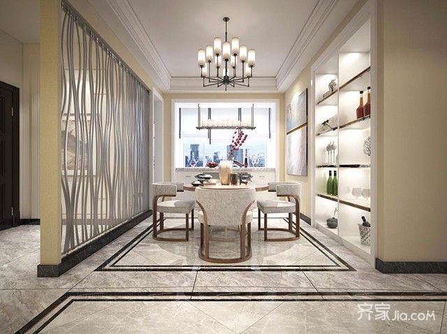 20万以上装修,四房装修,140平米以上装修,中式风格,餐厅,餐厅背景墙,白色