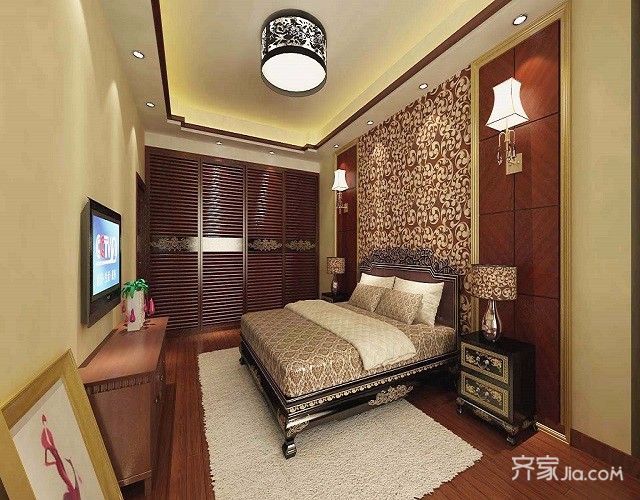 三居室中式装修卧室效果图2/9