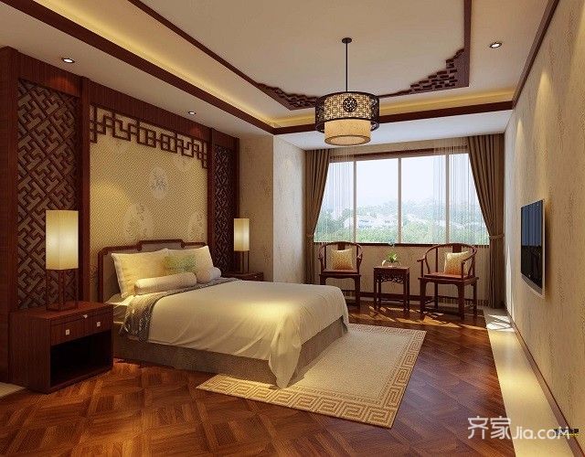 三居室中式装修卧室设计图3/9