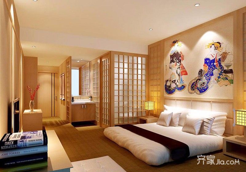 5-10万装修,二居室装修,110平米装修,日式风格,卧室,原木色,卧室背景墙