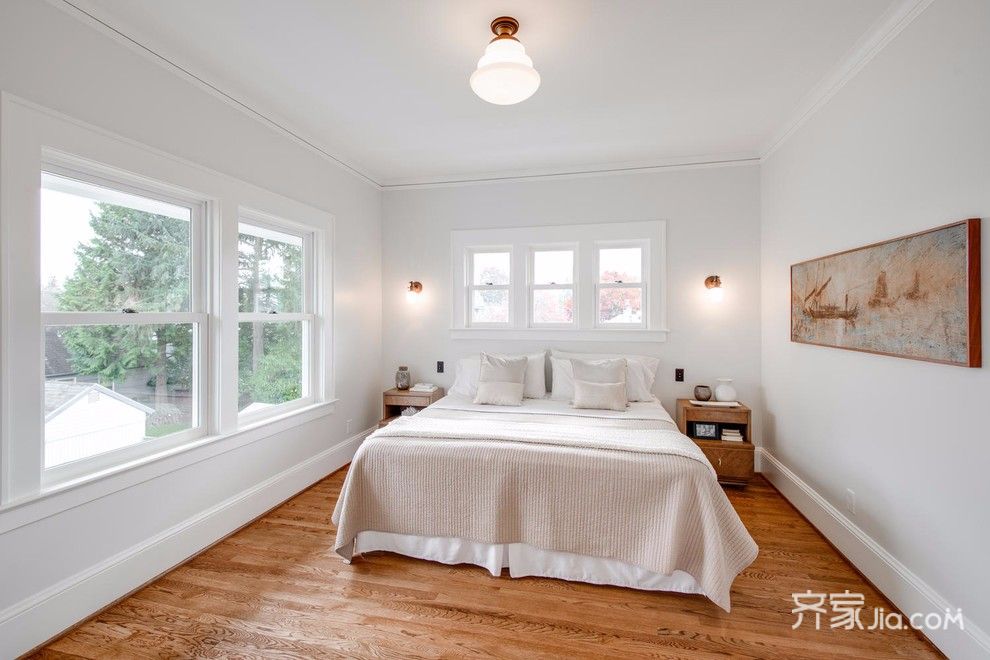 大户型,四房装修,140平米以上装修,欧式风格,卧室,卧室背景墙,白色