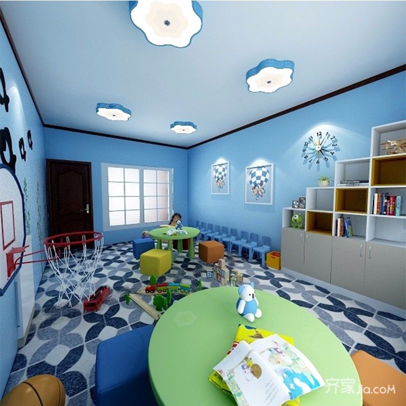 90平米装修,三居室装修,3万以下装修,简约风格,蓝色,背景墙,儿童房
