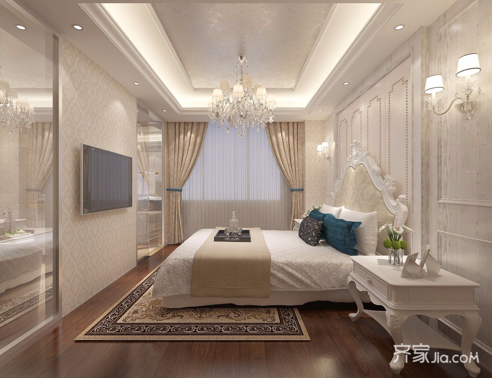 三居室装修,140平米以上装修,欧式风格,卧室