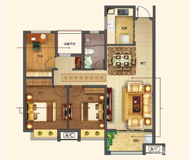 5万95平米现代三房装修效果图,城建琥珀名郡装修案例效果图-齐家装修