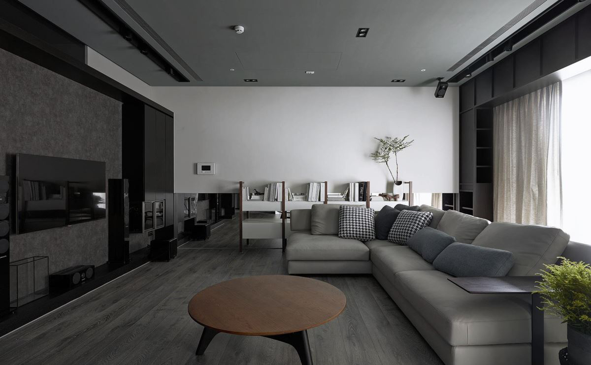 140平米以上装修,三居室装修,15-20万装修,公寓装修,现代简约风格,客厅,沙发,灰色