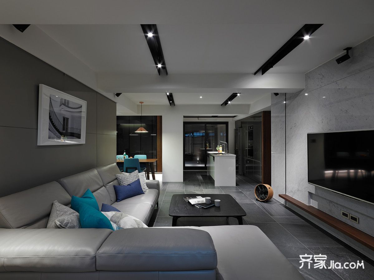 11万121平米欧式二居室装修效果图,黑白灰现代简约图