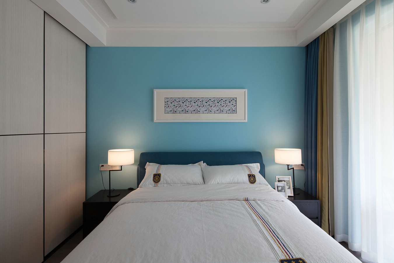 三居室装修,10-15万装修,110平米装修,现代简约风格,蓝色,卧室