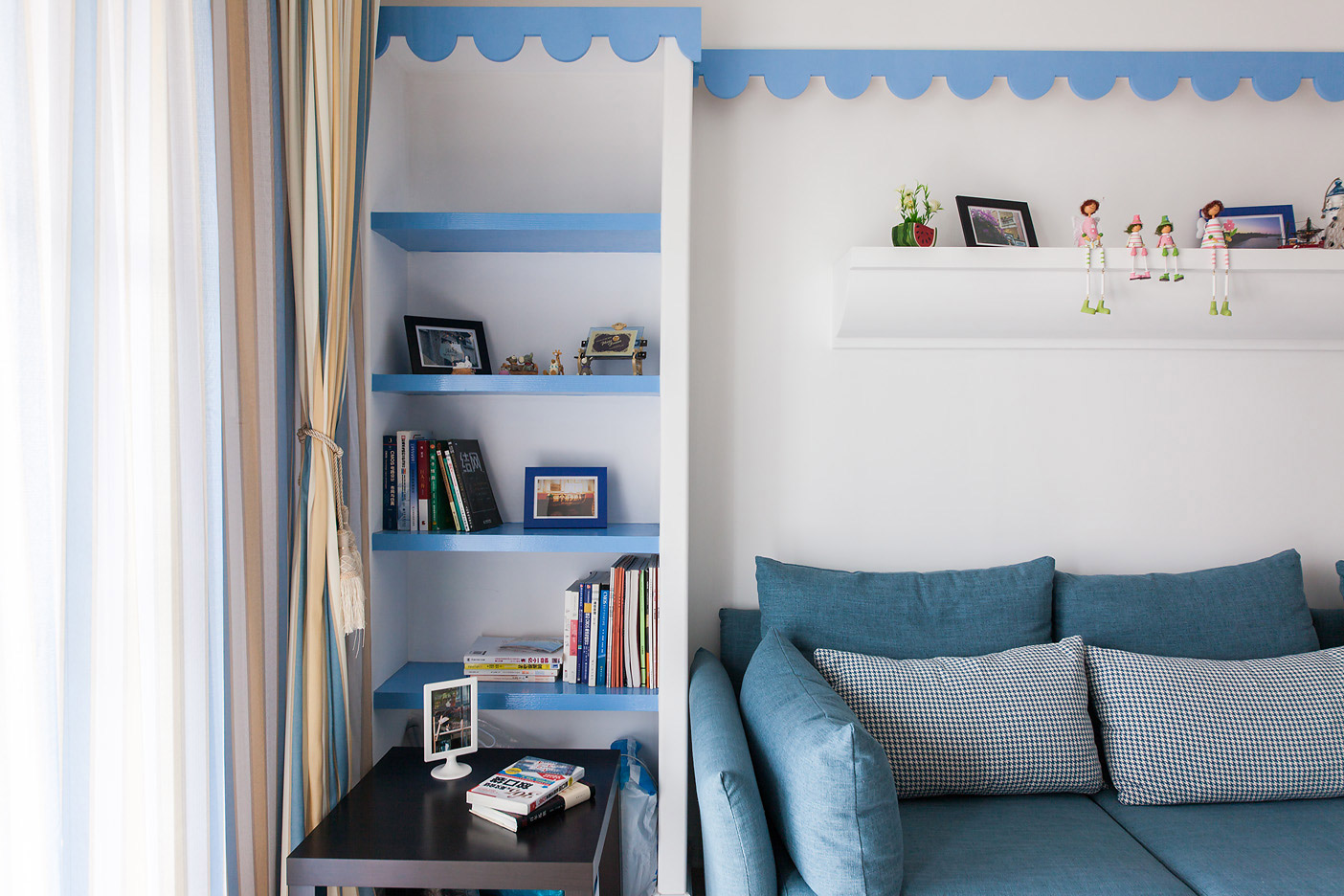 二居室装修,90平米装修,地中海风格,5-10万装修,蓝色,客厅