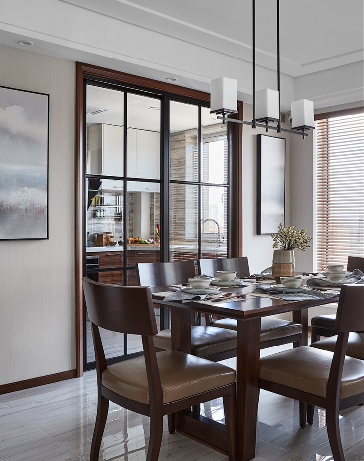 中式风格,130平米装修,15-20万装修,三居室装修,餐桌,咖啡色