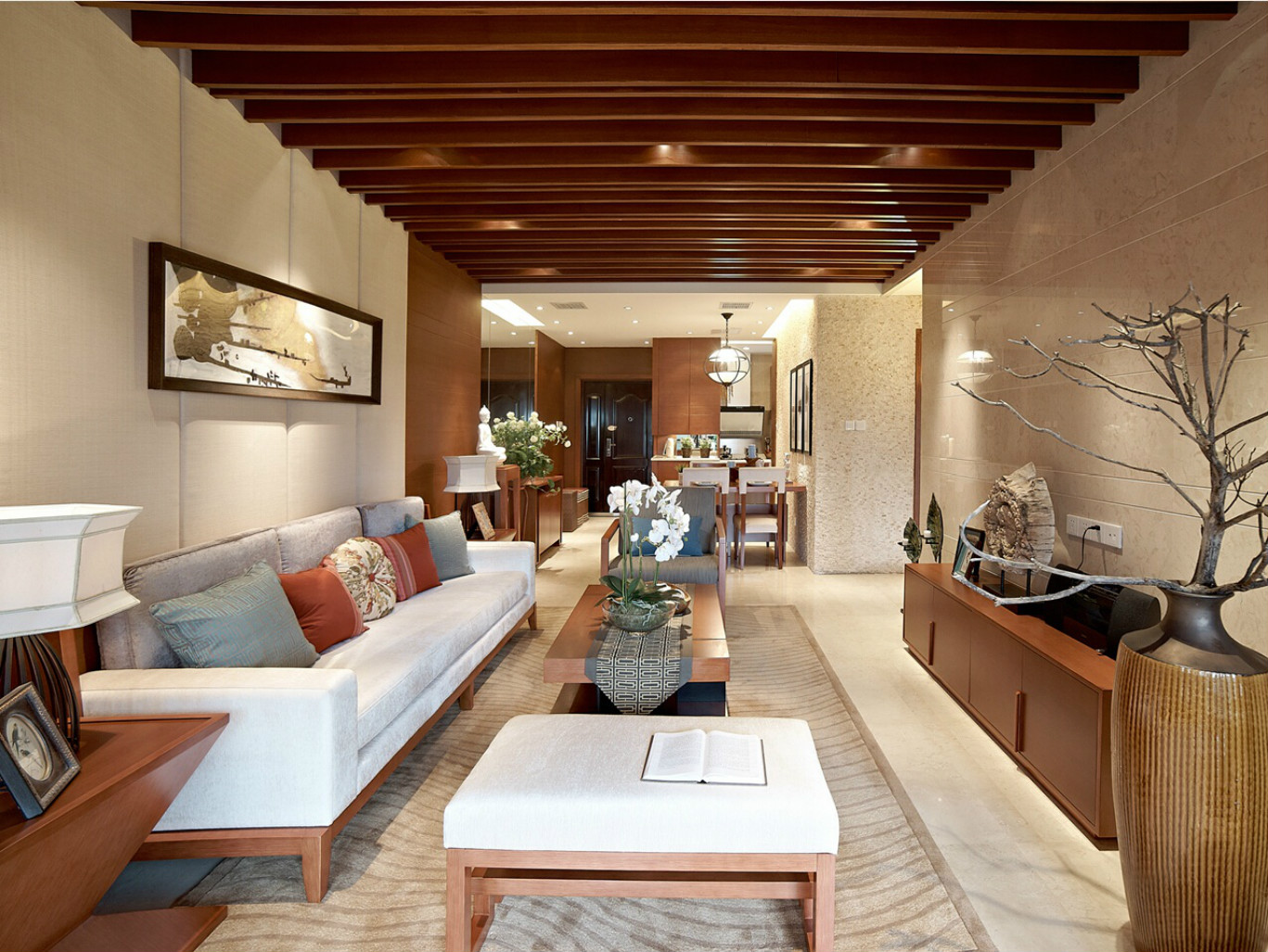 120平米装修,三居室装修,15-20万装修,东南亚风格,暖色调