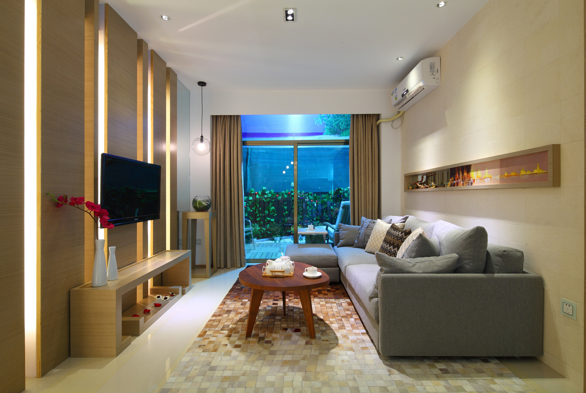 二居室装修,70平米装修,10-15万装修,现代简约风格,暖色调,电视背景墙,沙发背景墙