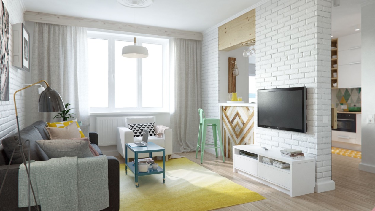 公寓装修,40平米装修,3万-5万装修,北欧风格,电视背景墙,白色
