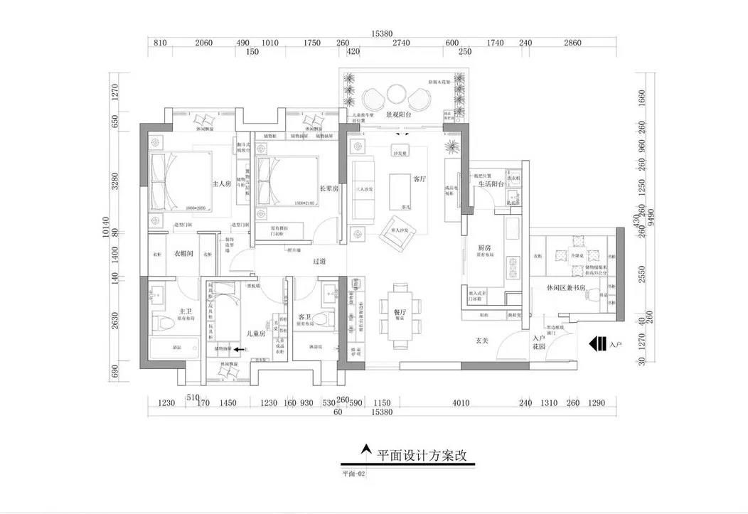 12万120平米现代三房装修效果图,120㎡三室改四室装修