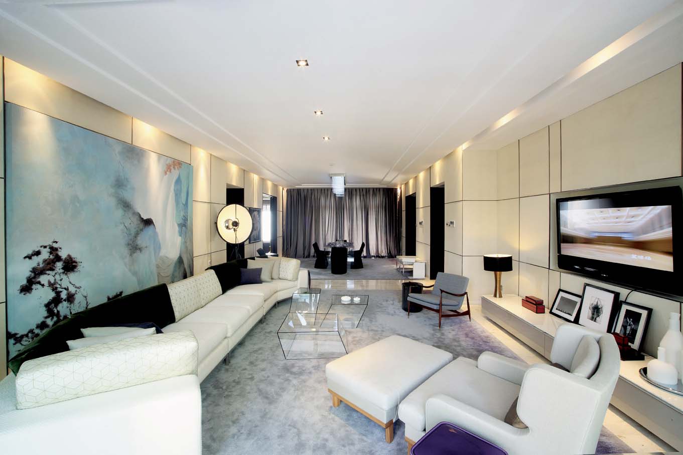 大户型,140平米以上装修,20万以上装修,现代简约风格,沙发背景墙,白色