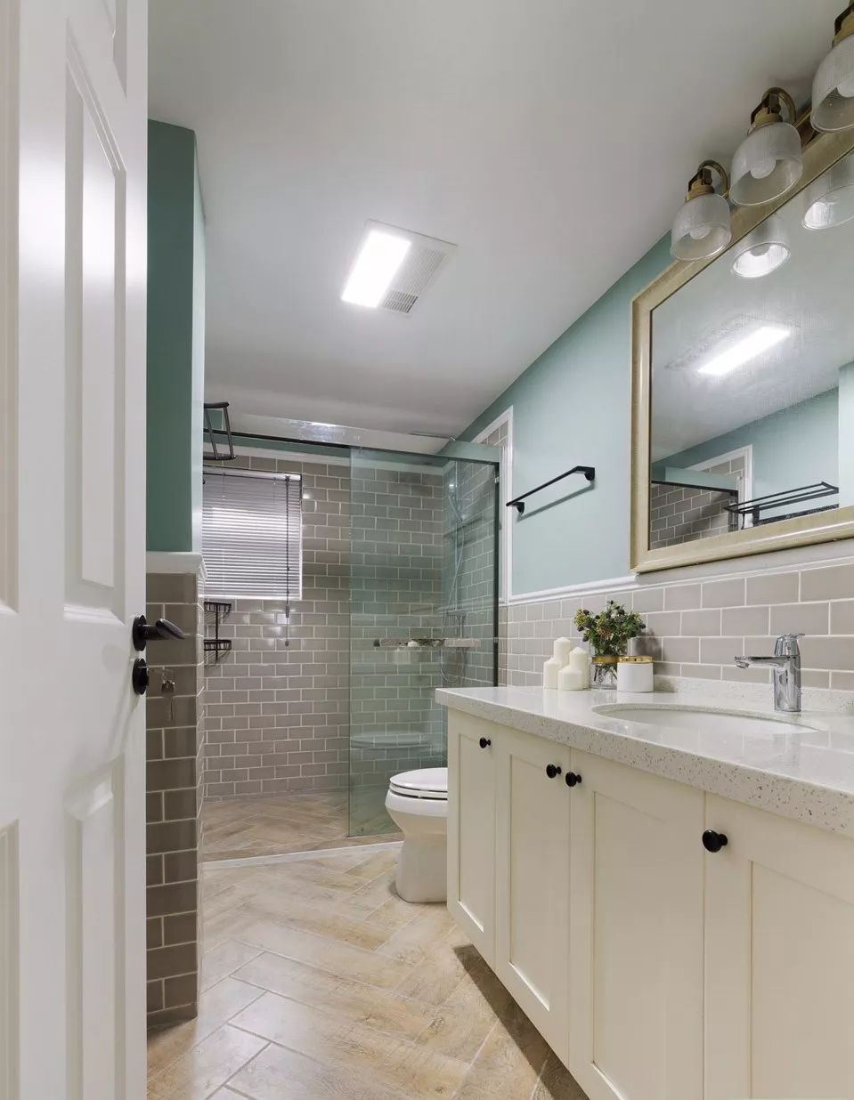 110平米装修,三居室装修,5-10万装修,北欧风格,浴室柜,白色,绿色