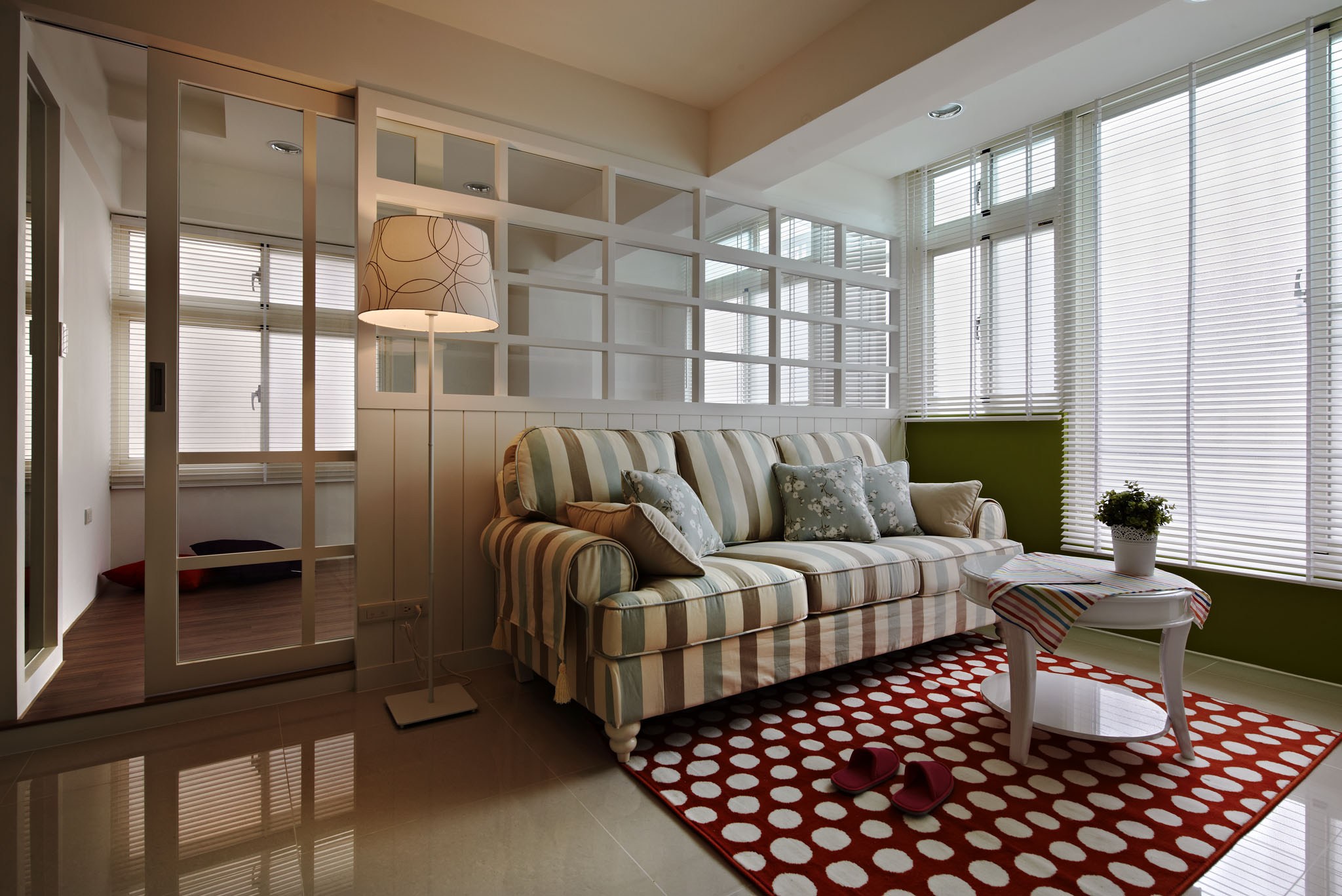 60平米装修,二居室装修,5-10万装修,田园风格,客厅,沙发,条纹,地毯