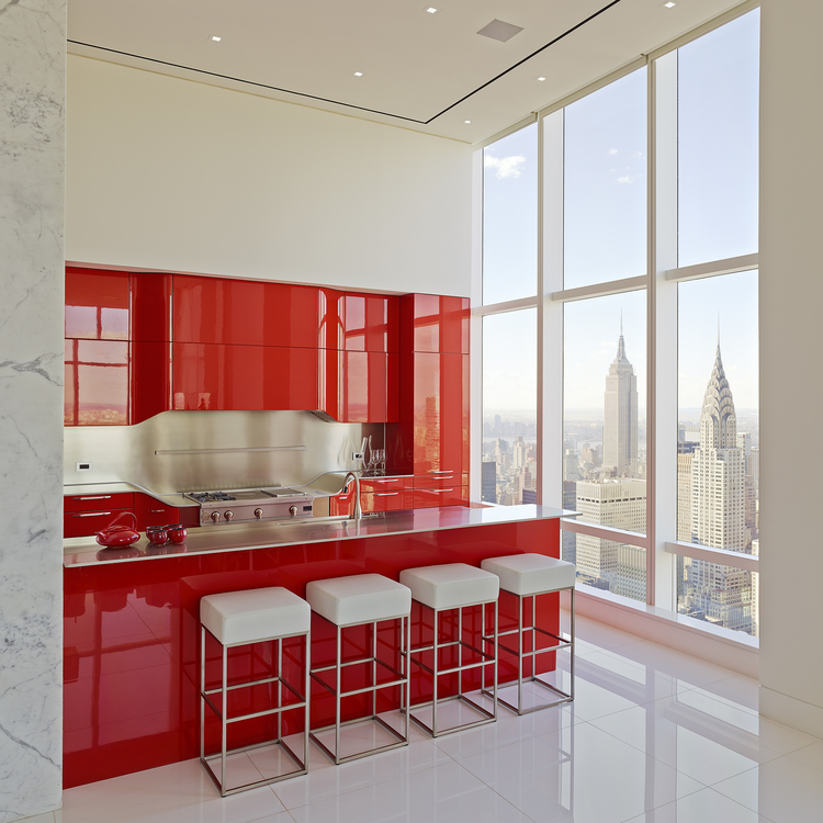 公寓装修,大户型,20万以上装修,现代简约风格,吧台,红色