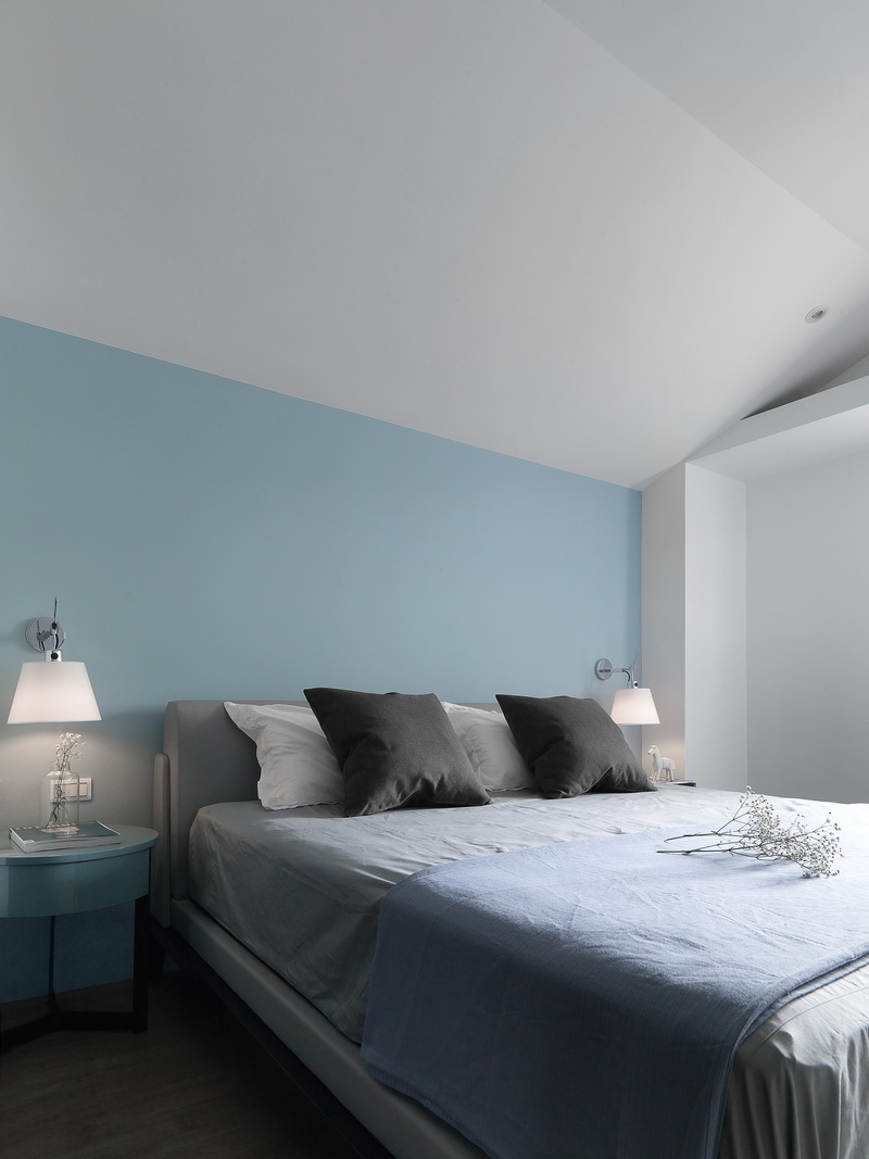 二居室装修,90平米装修,10-15万装修,现代简约风格,卧室背景墙,蓝色