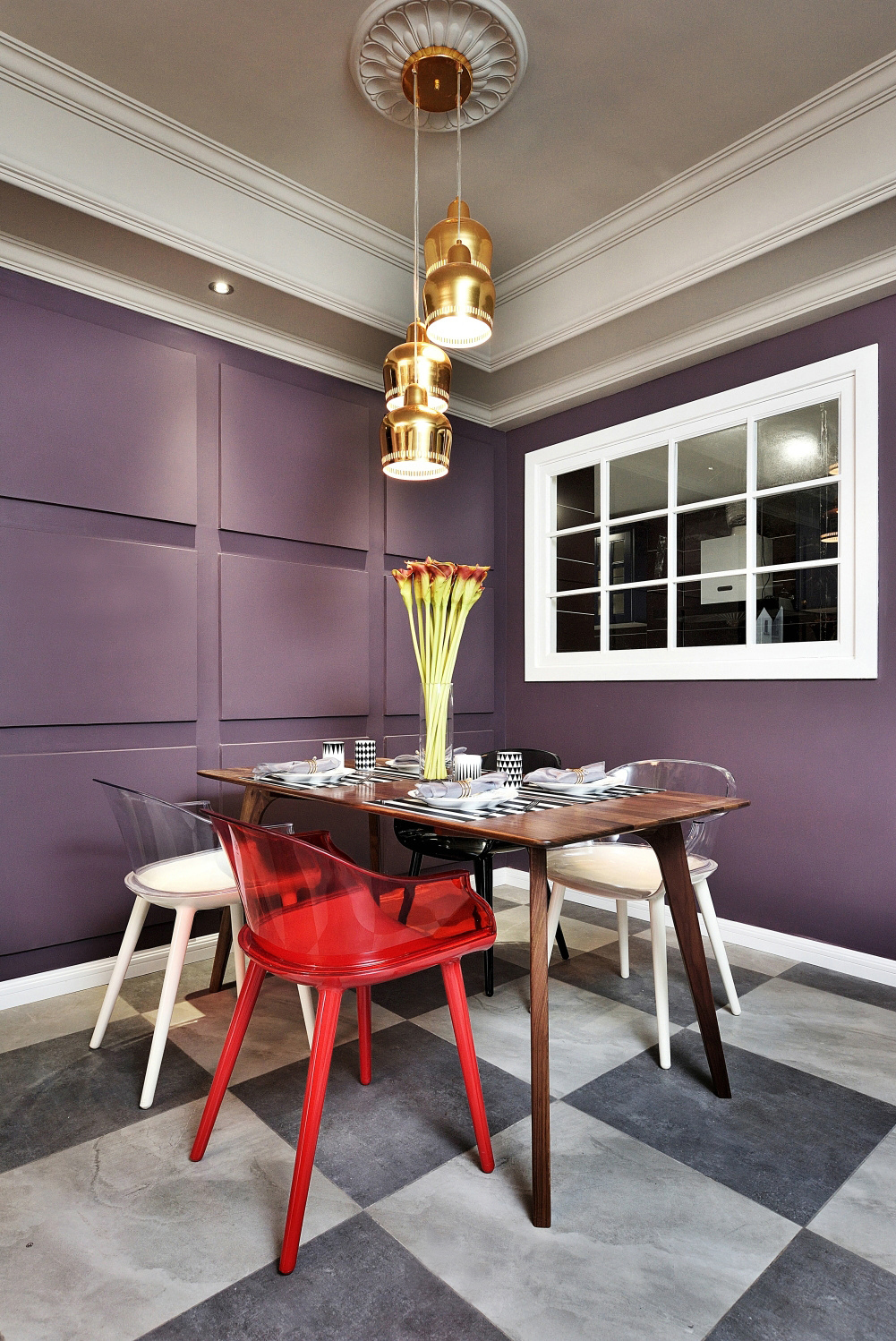 100平米装修,三居室装修,10-15万装修,混搭风格,紫色,餐桌,灯具