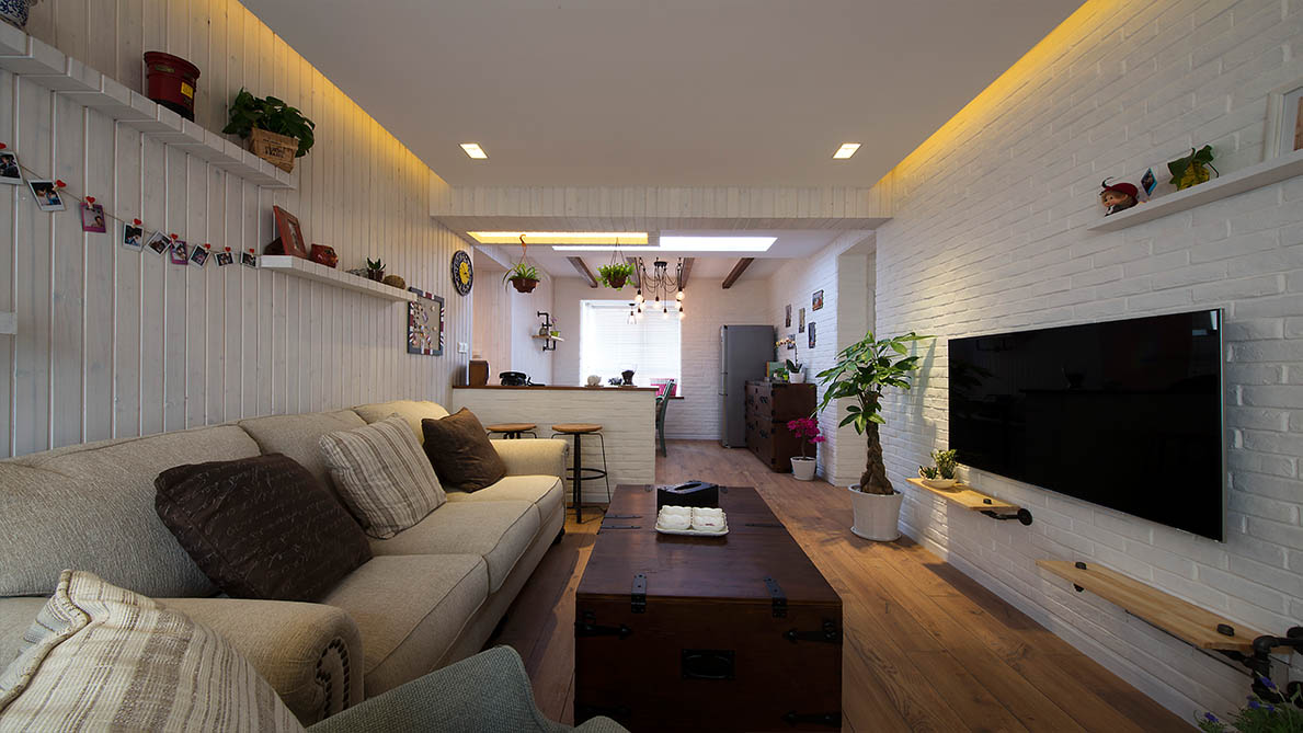 70平米装修,二居室装修,5-10万装修,混搭风格,沙发,电视背景墙,沙发背景墙,白色