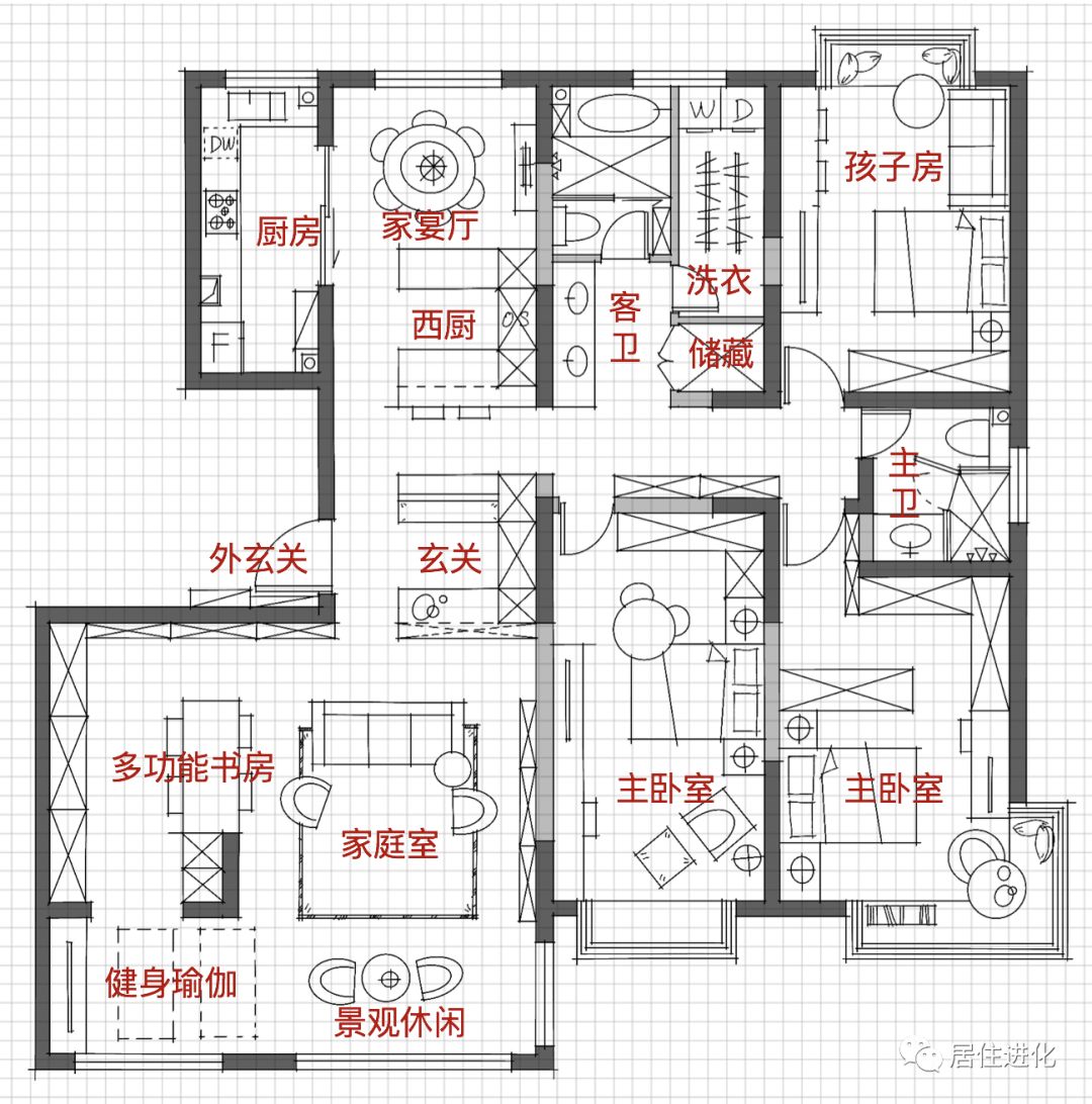有承重墙也能做出横厅罕见的2人住200平的顶豪案例还有衣帽间级玄关