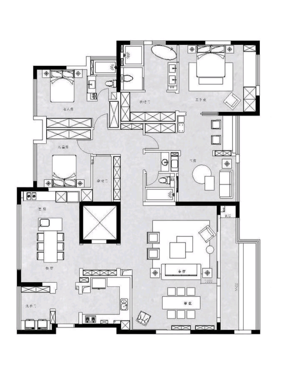 全屋户型图大平层户型混搭风格156㎡