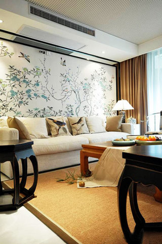 中式风格温馨客厅背景墙效果图