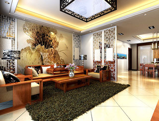 中式风格古典客厅背景墙效果图