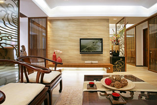 中式风格简洁客厅客厅电视背景墙设计